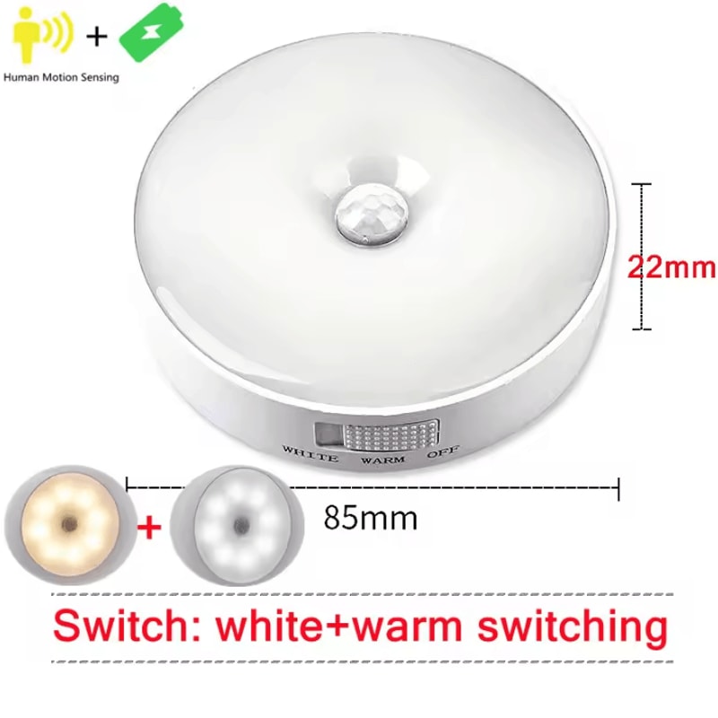 USB Motion Sensor Night Light Rechargeable Wireless PIR LED Lamp 10