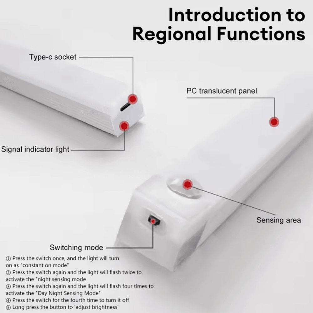 Wireless Motion Sensor LED Light Rechargeable Night Light Bar For Cabinets Stairs 4