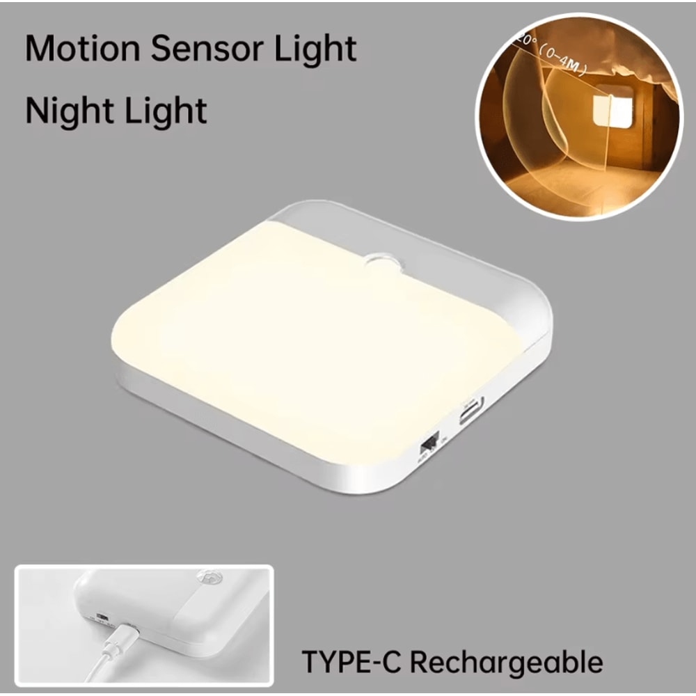 Wireless Motion Sensor LED Light USBC Rechargeable Night Lamp For Cabinets Stairs 0