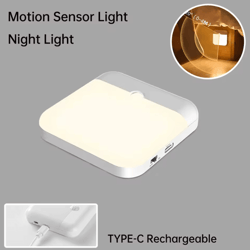 wireless motion sensor led light – usb-c rechargeable night lamp for cabinets & stairs