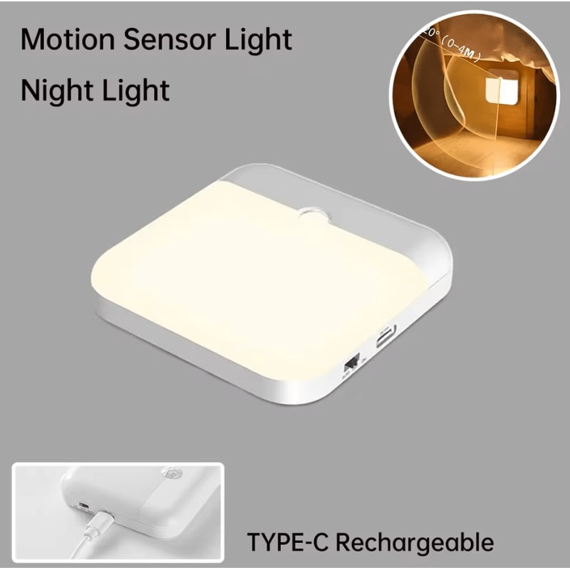 Wireless Motion Sensor LED Light USBC Rechargeable Night Lamp For Cabinets Stairs 0