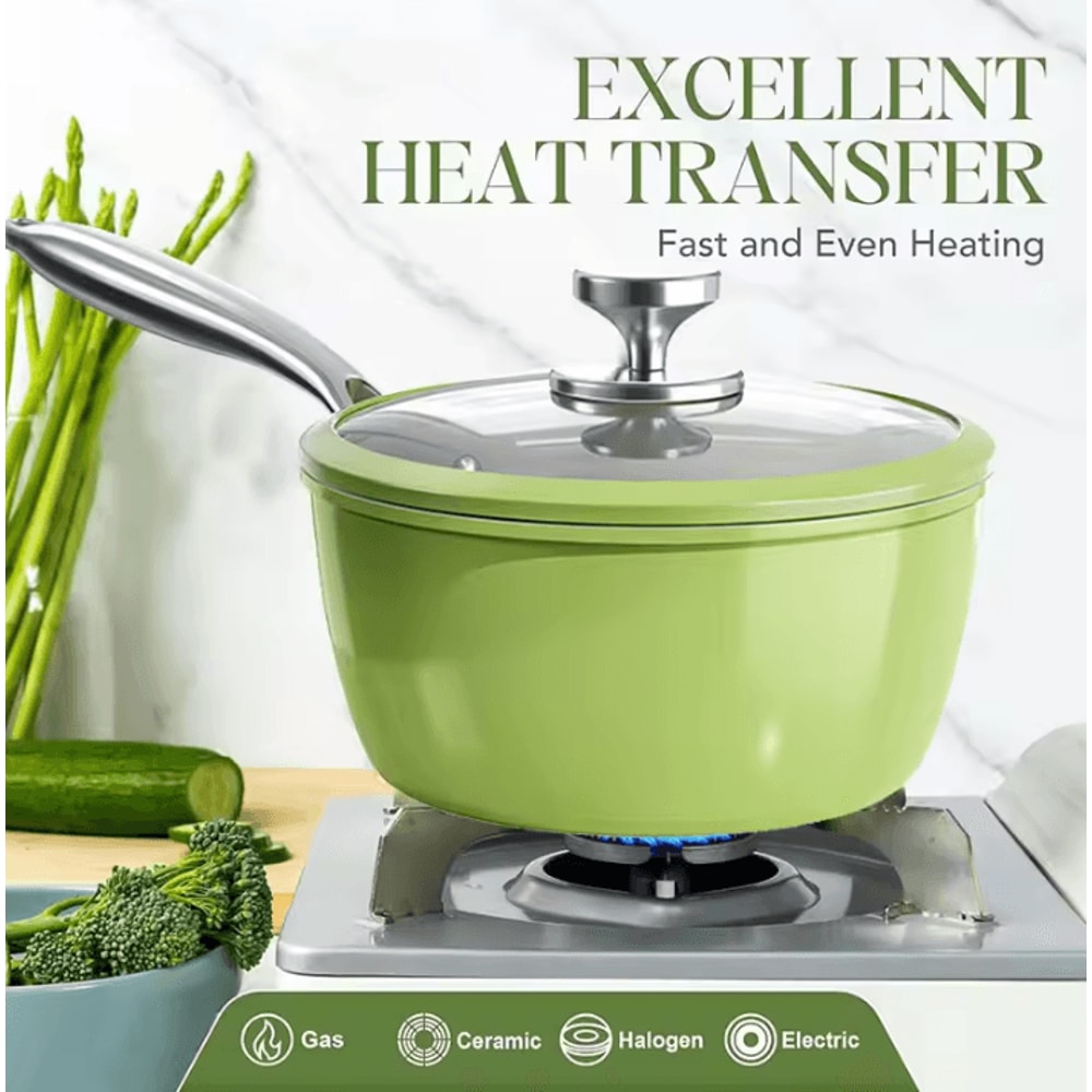 Ceramic Nonstick Saucepan With Lid MultiPurpose Cooking Pot 0