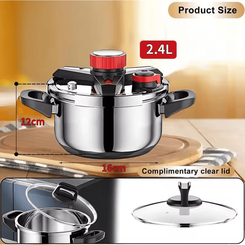 Stainless Steel Mini Pressure Cooker 18L24L With Glass Lid OneHand Lock 2