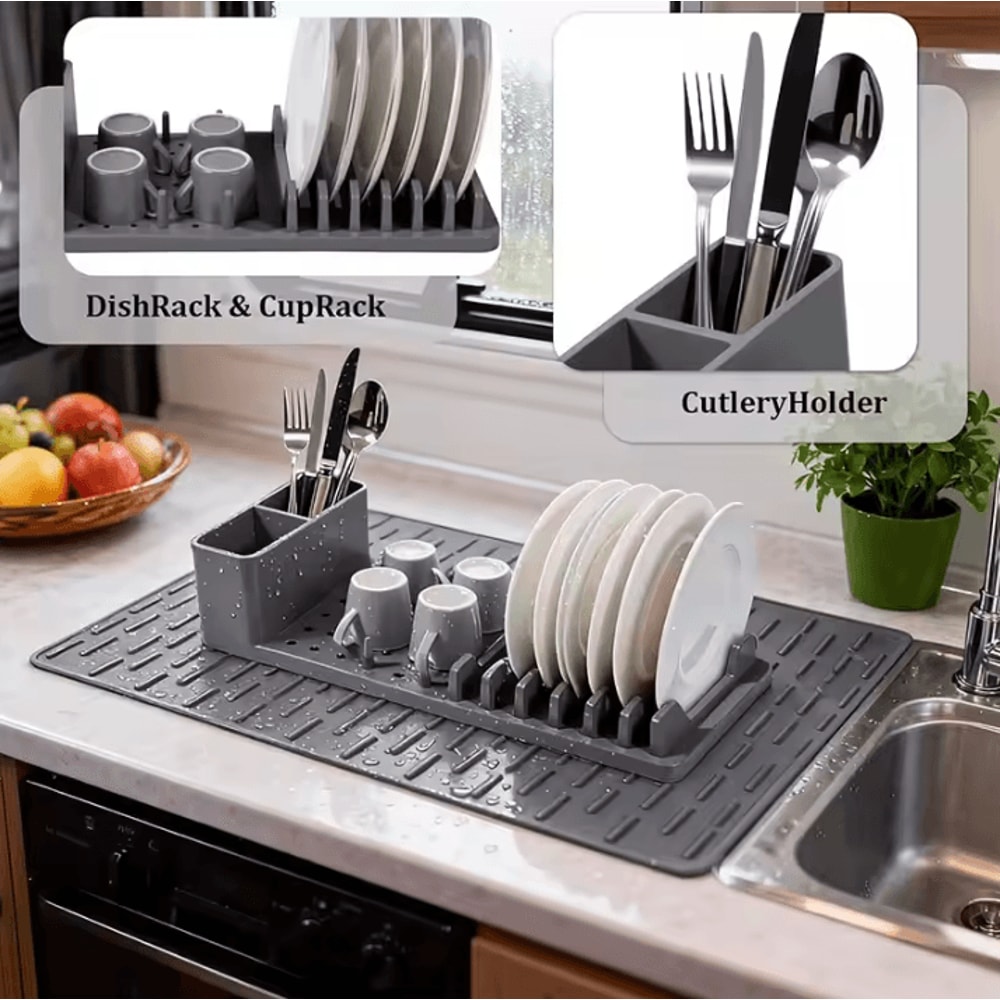 Extra Large Silicone Drying Mat Foldable NonSlip Kitchen Counter Pad 1