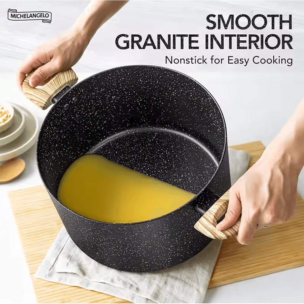 Nonstick Stock Pot Granite Large Soup Pasta Cooking Pot With Glass Lid 1