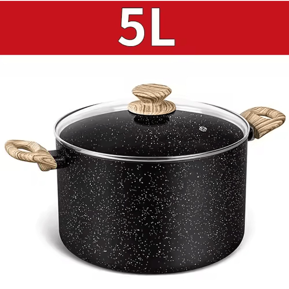 Nonstick Stock Pot Granite Large Soup Pasta Cooking Pot With Glass Lid 4
