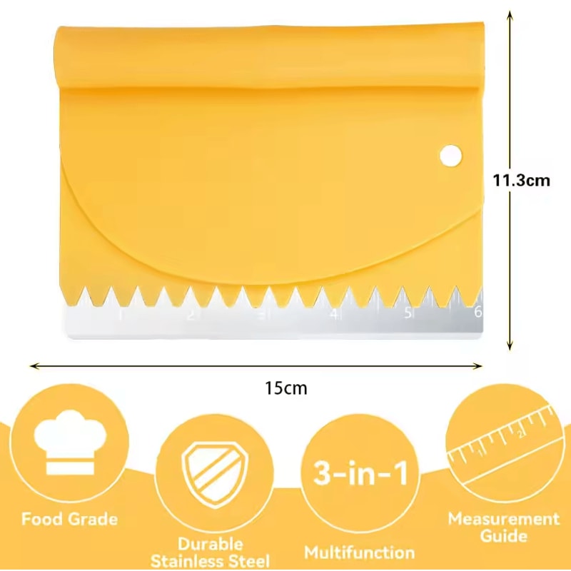 3in1 Dough Scraper Set Stainless Steel Bench Scraper Bowl Scraper Cake Scraper 4