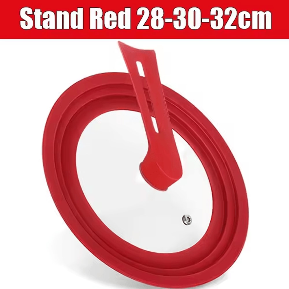 Universal Silicone Pan Lid Tempered Glass Cookware Cover With Standing Handle 12