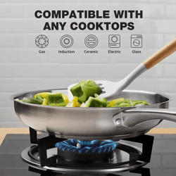 8/10 inch tri-ply stainless steel frying pan no coatings skillet professional cooking skillet induction compatible pan o