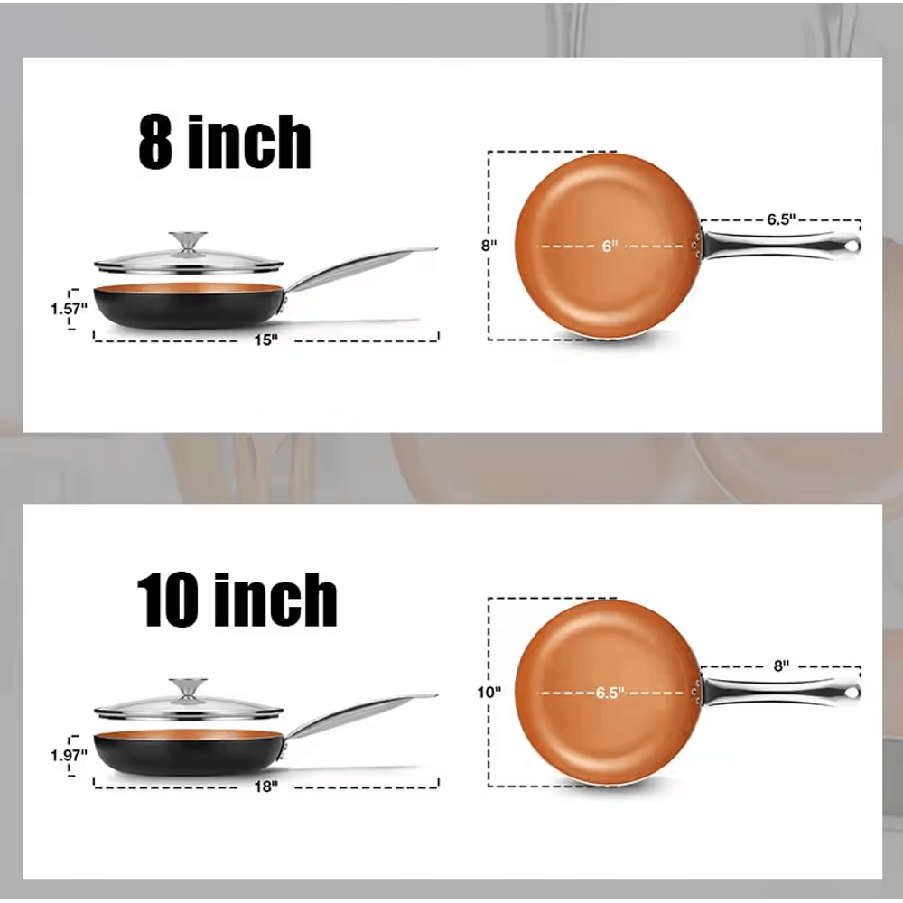 Copper Nonstick Frying Pan With Lid Titanium Ceramic Interior Saute Omelet Skillet 4