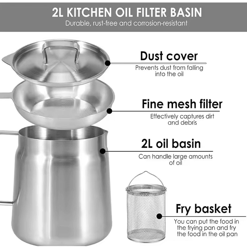 Stainless Steel Oil Filter Pot 20L Grease Keeper With Lid Frying Basket 4
