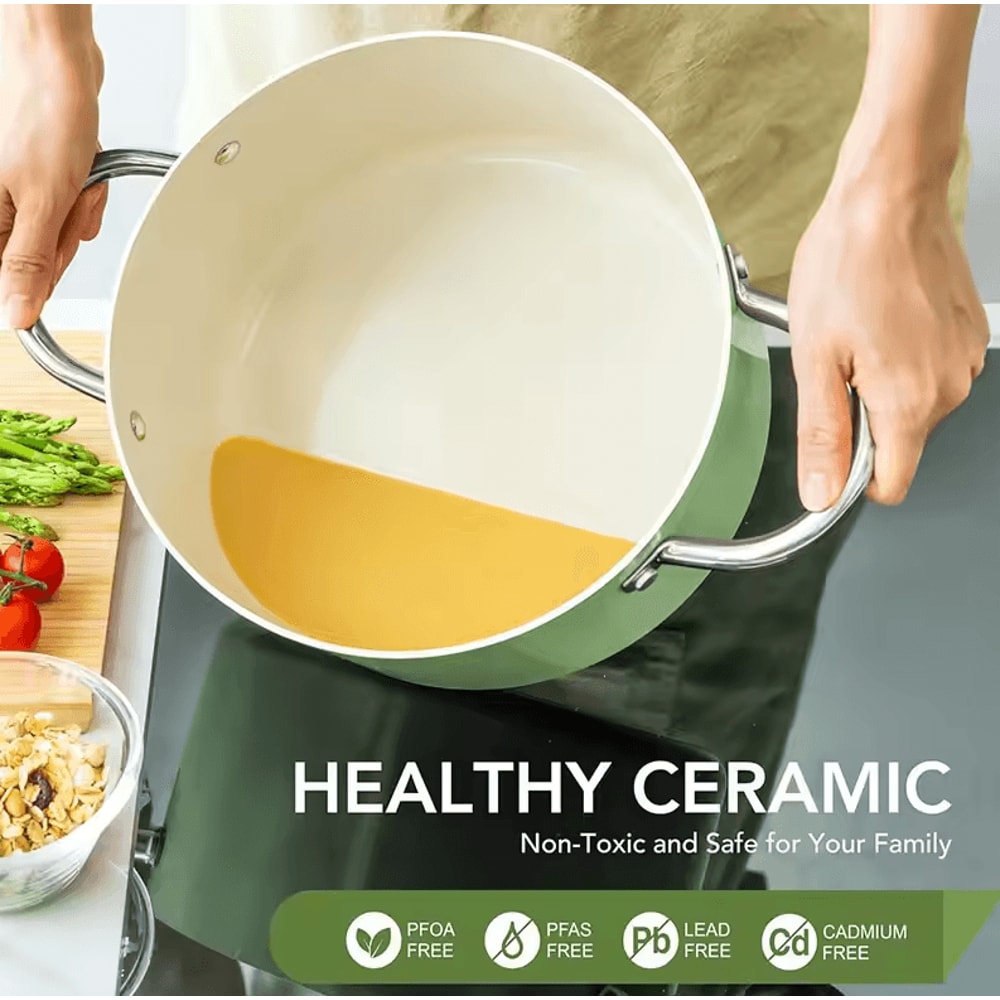 Premium 6 QT Large Nonstick Stock Pot Ceramic Cooking Pot With Lid 1