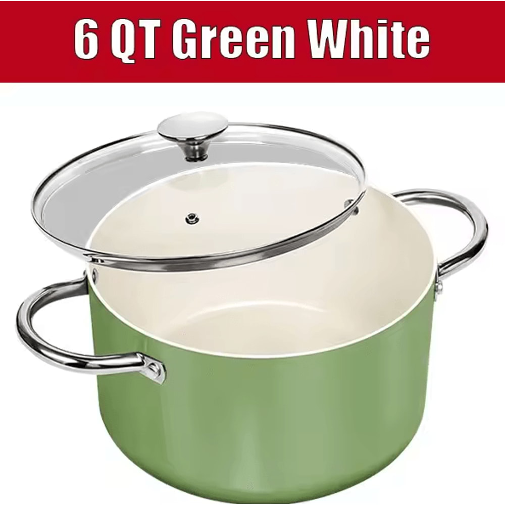 Premium 6 QT Large Nonstick Stock Pot Ceramic Cooking Pot With Lid 5
