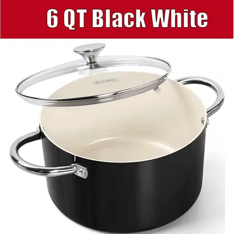 Premium 6 QT Large Nonstick Stock Pot Ceramic Cooking Pot With Lid 8