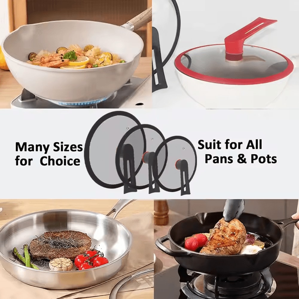 Universal Tempered Glass Pan Lid FreeStanding HeatResistant Cookware Cover 3