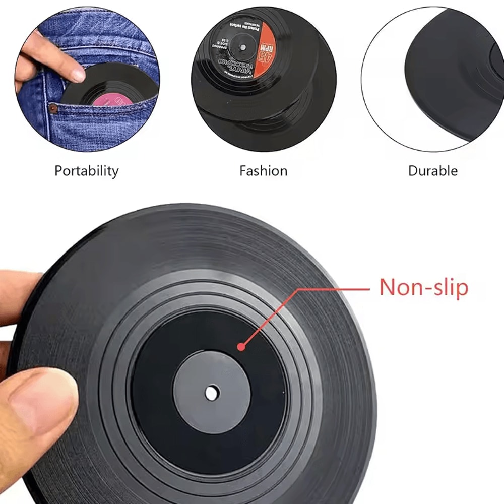 Retro Vinyl Record Drink Coasters 6 Pc NonSlip Set For Music Lovers 5