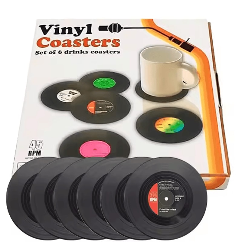 Retro Vinyl Record Drink Coasters 6 Pc NonSlip Set For Music Lovers 6