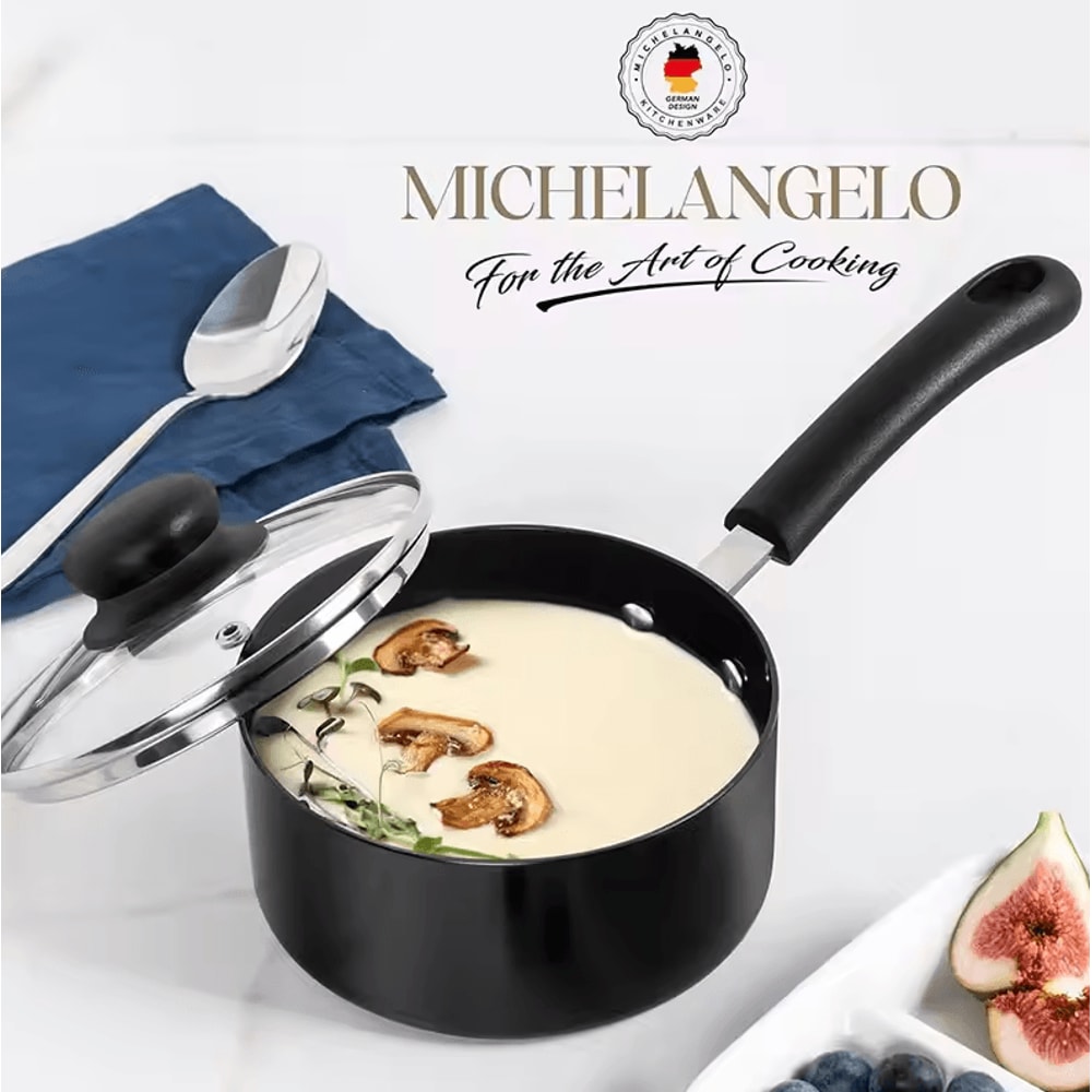 Premium 1Quart Nonstick Ceramic Saucepan With Glass Lid 1