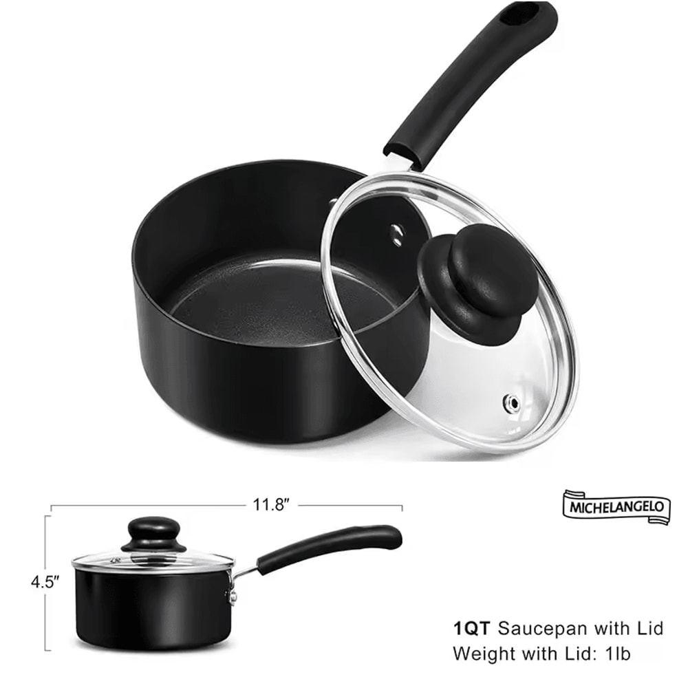 Premium 1Quart Nonstick Ceramic Saucepan With Glass Lid 5