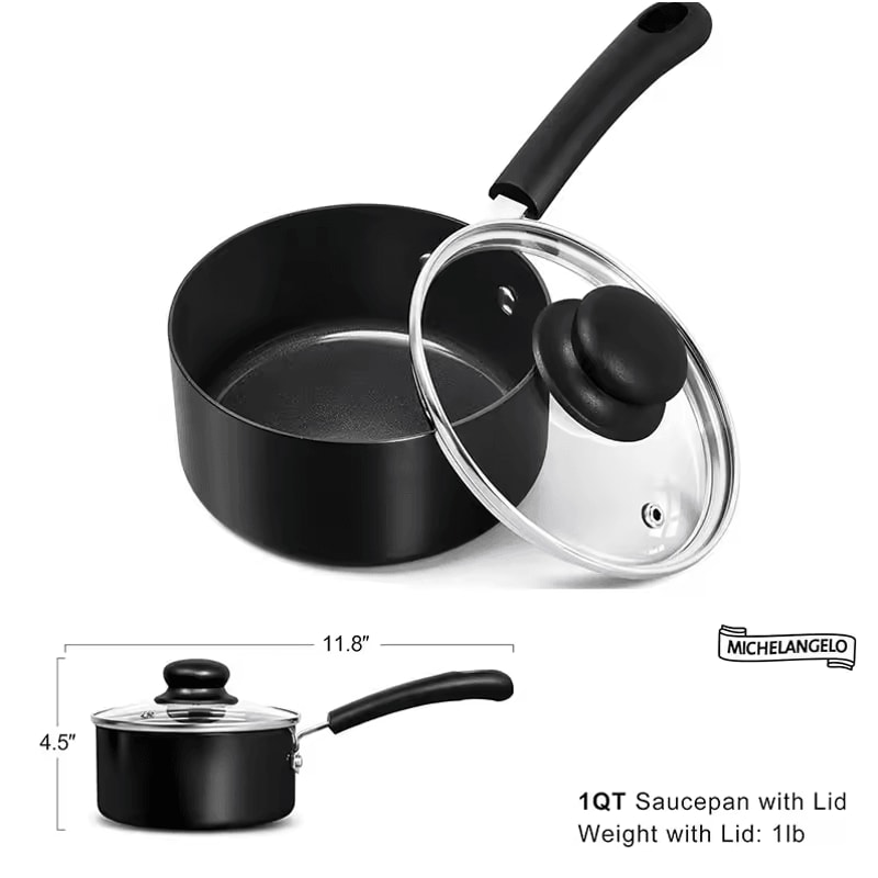 Premium 1Quart Nonstick Ceramic Saucepan With Glass Lid 5