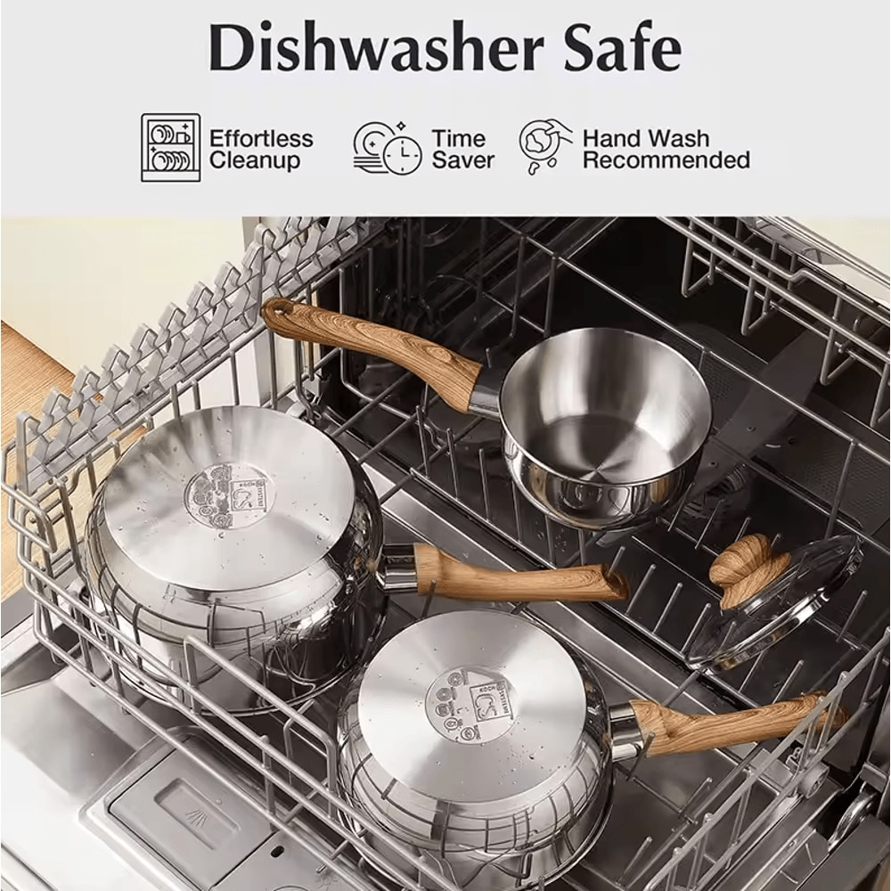 Premium 1 Quart Stainless Steel Saucepan With Glass Lid Wooden Handle 1