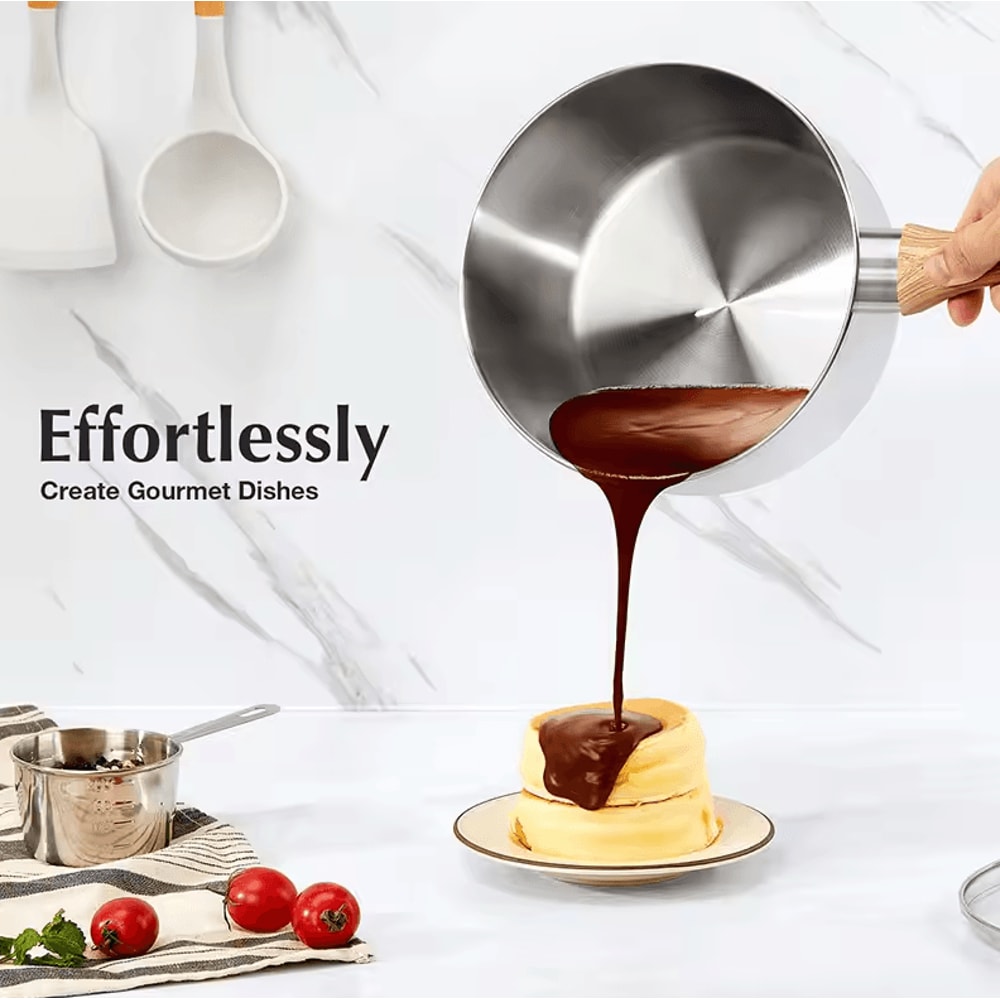 Premium 1 Quart Stainless Steel Saucepan With Glass Lid Wooden Handle 2