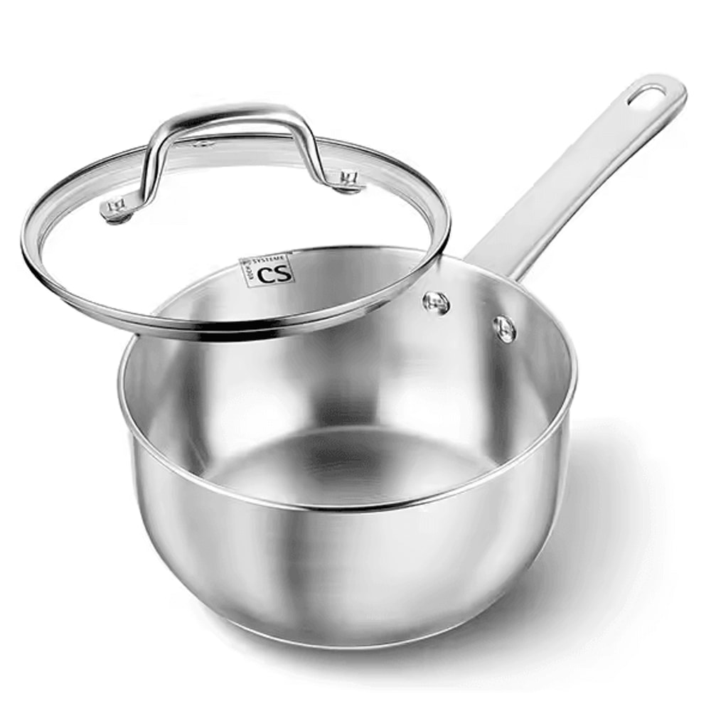 Premium 1 Quart Stainless Steel Saucepan With Glass Lid Wooden Handle 4