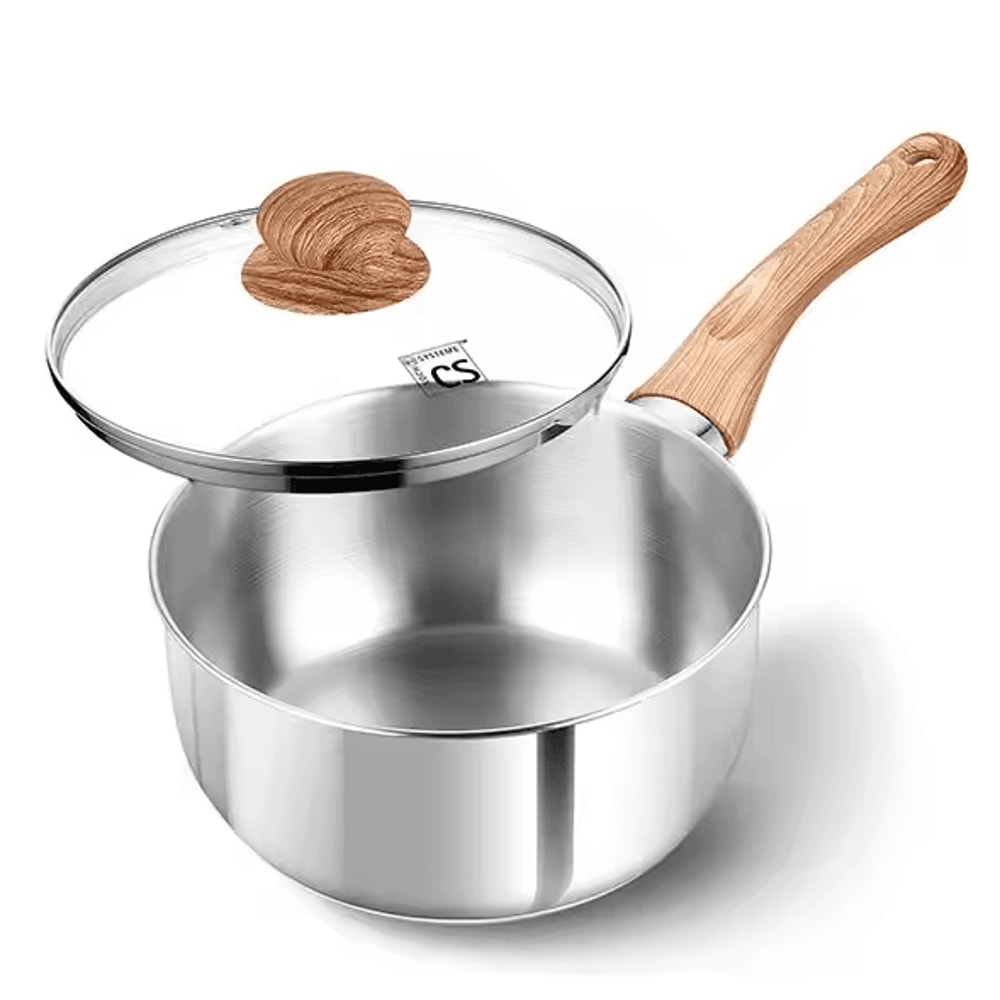 Premium 1 Quart Stainless Steel Saucepan With Glass Lid Wooden Handle 5