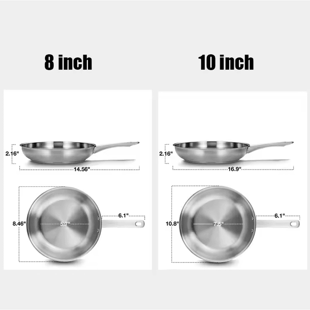 Premium TriPly Stainless Steel Frying Pan 810 Inches Induction Cooking Skillet 4