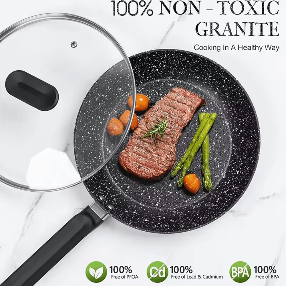 Premium 12Inch Nonstick Frying Pan With Lid Egg Omelette Cooking Skillet 0