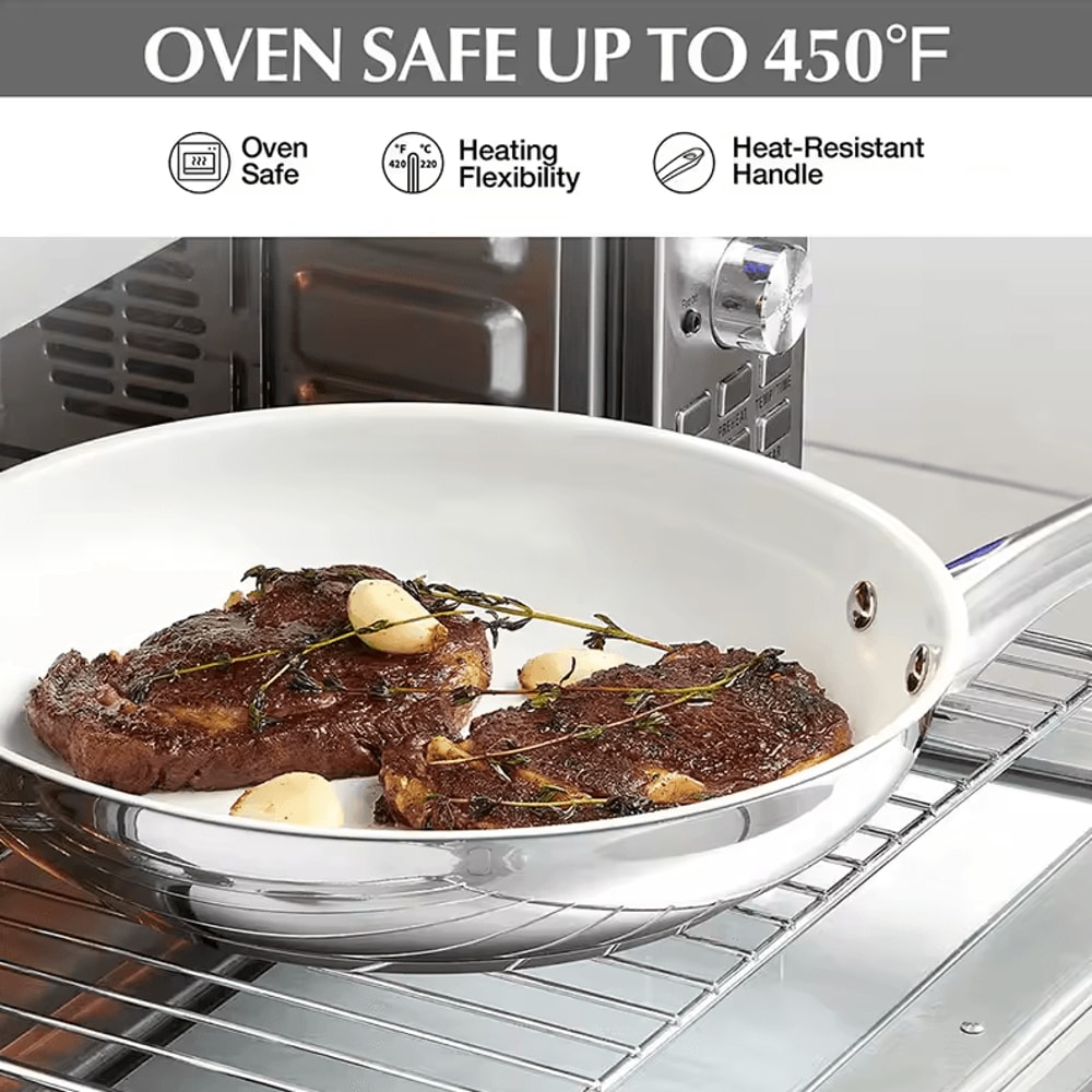 Premium 8Inch Stainless Steel Frying Pan With White Ceramic Coating Lid 1