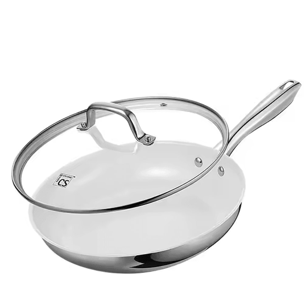 Premium 8Inch Stainless Steel Frying Pan With White Ceramic Coating Lid 5