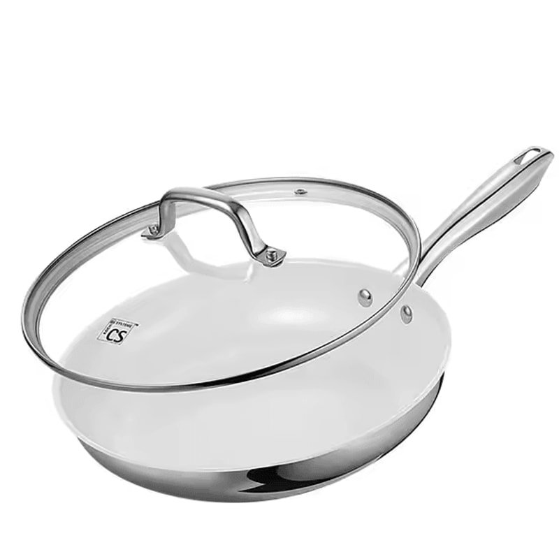 Premium 8Inch Stainless Steel Frying Pan With White Ceramic Coating Lid 5