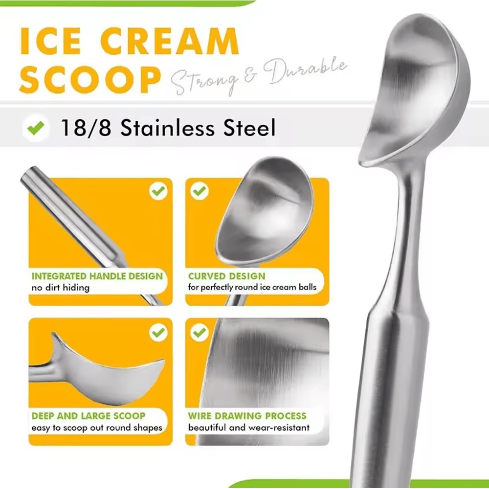 Heavy Duty Stainless Steel Ice Cream Scoop Ergonomic Tool For Desserts 1