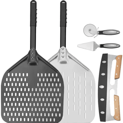 12-inch perforated pizza peel – hard anodized aluminum paddle with silicone handle
