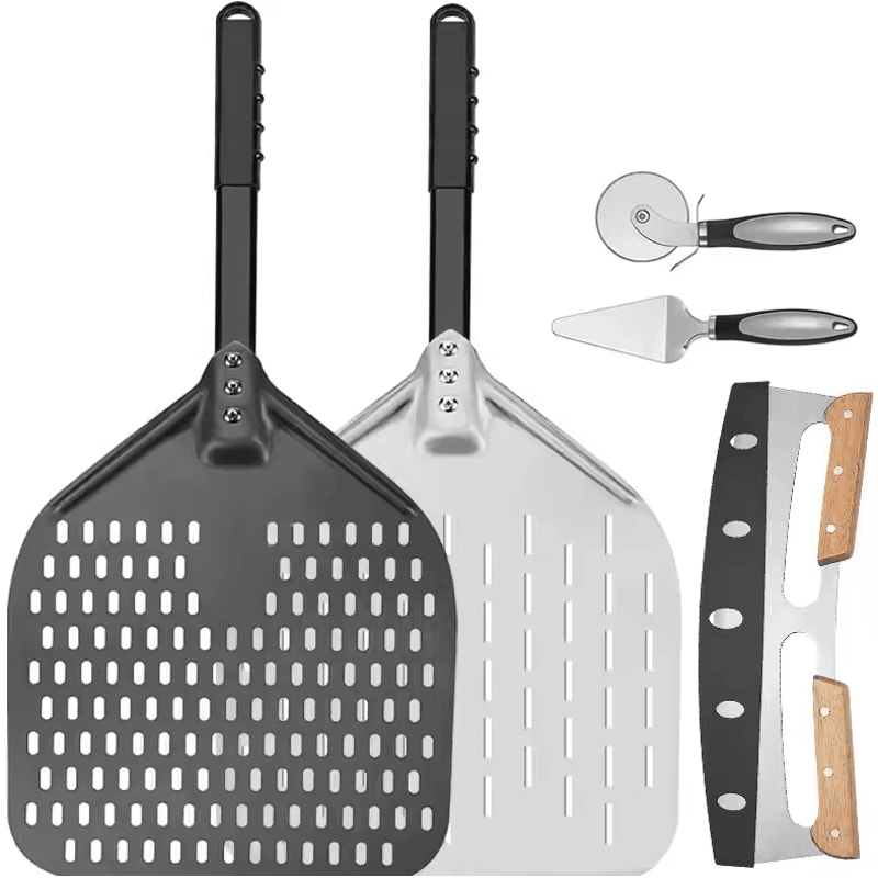 12Inch Perforated Pizza Peel Hard Anodized Aluminum Paddle With Silicone Handle 0