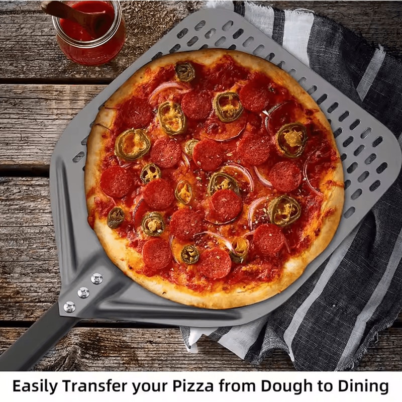 12Inch Perforated Pizza Peel Hard Anodized Aluminum Paddle With Silicone Handle 3