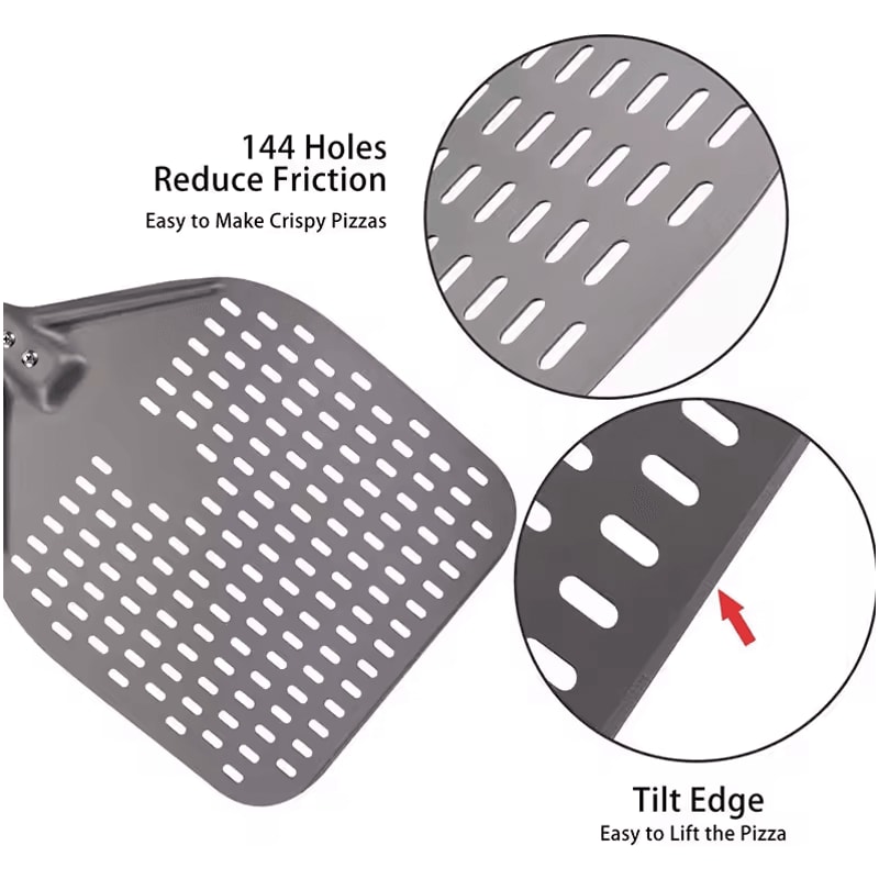 12Inch Perforated Pizza Peel Hard Anodized Aluminum Paddle With Silicone Handle 4