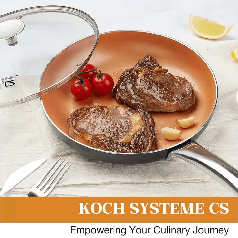 8Inch Mini Nonstick Egg Fry Pan Skillet With Lid Copper Ceramic Coating 4