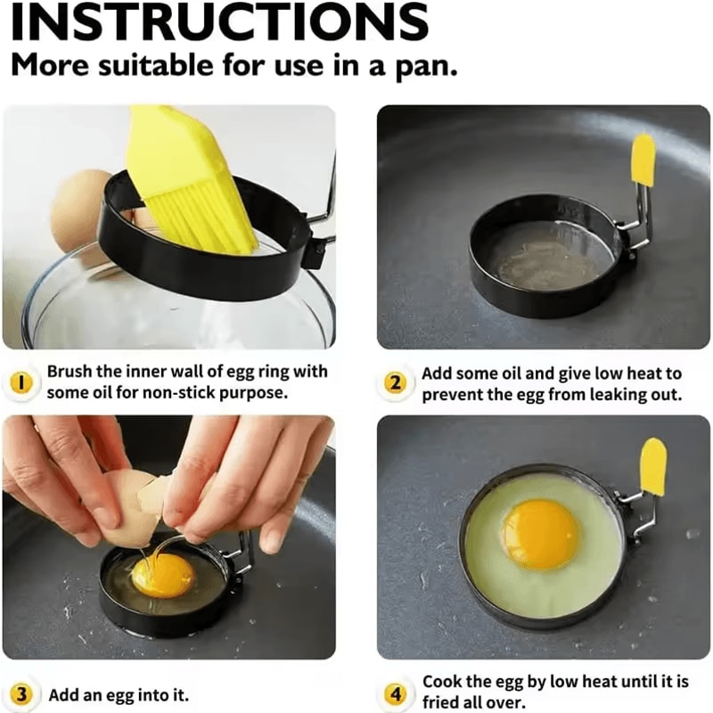Professional Stainless Steel Pancake Ring Set Fried Egg Pancake Shapers With Orange Silicone Hand 1