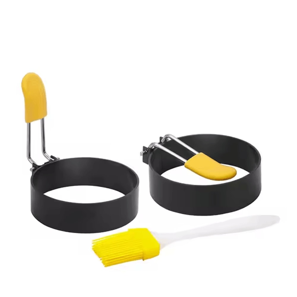 Professional Stainless Steel Pancake Ring Set Fried Egg Pancake Shapers With Orange Silicone Hand 5