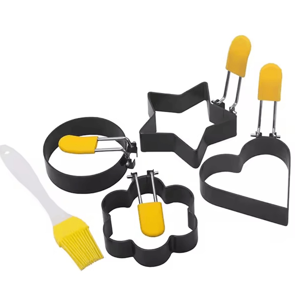 Professional Stainless Steel Pancake Ring Set Fried Egg Pancake Shapers With Orange Silicone Hand 7