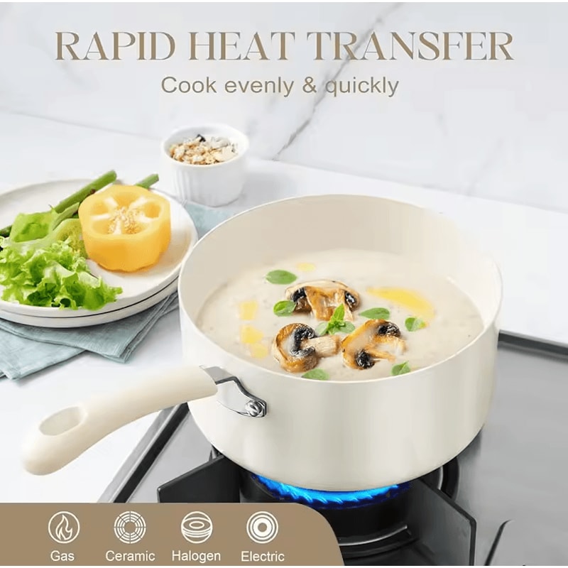 Premium Nonstick Cream Sauce Pan With Lid 1 QT Milk Pot For Soup Cooking 0