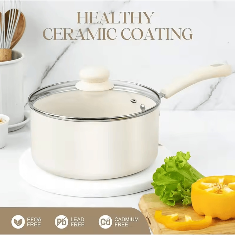 Premium Nonstick Cream Sauce Pan With Lid 1 QT Milk Pot For Soup Cooking 1