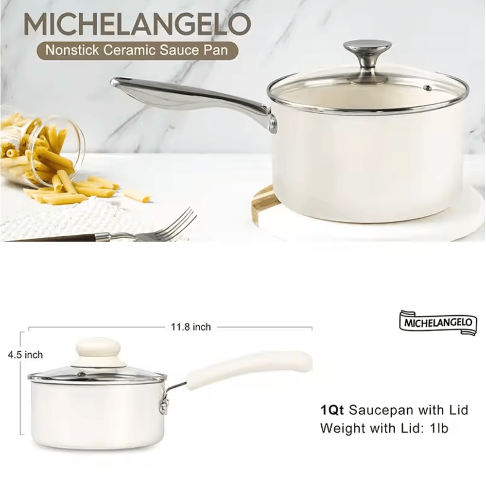 Premium Nonstick Cream Sauce Pan With Lid 1 QT Milk Pot For Soup Cooking 3
