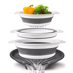3/4pcs foldable kitchen colander strainer set – self-draining over-sink strainers