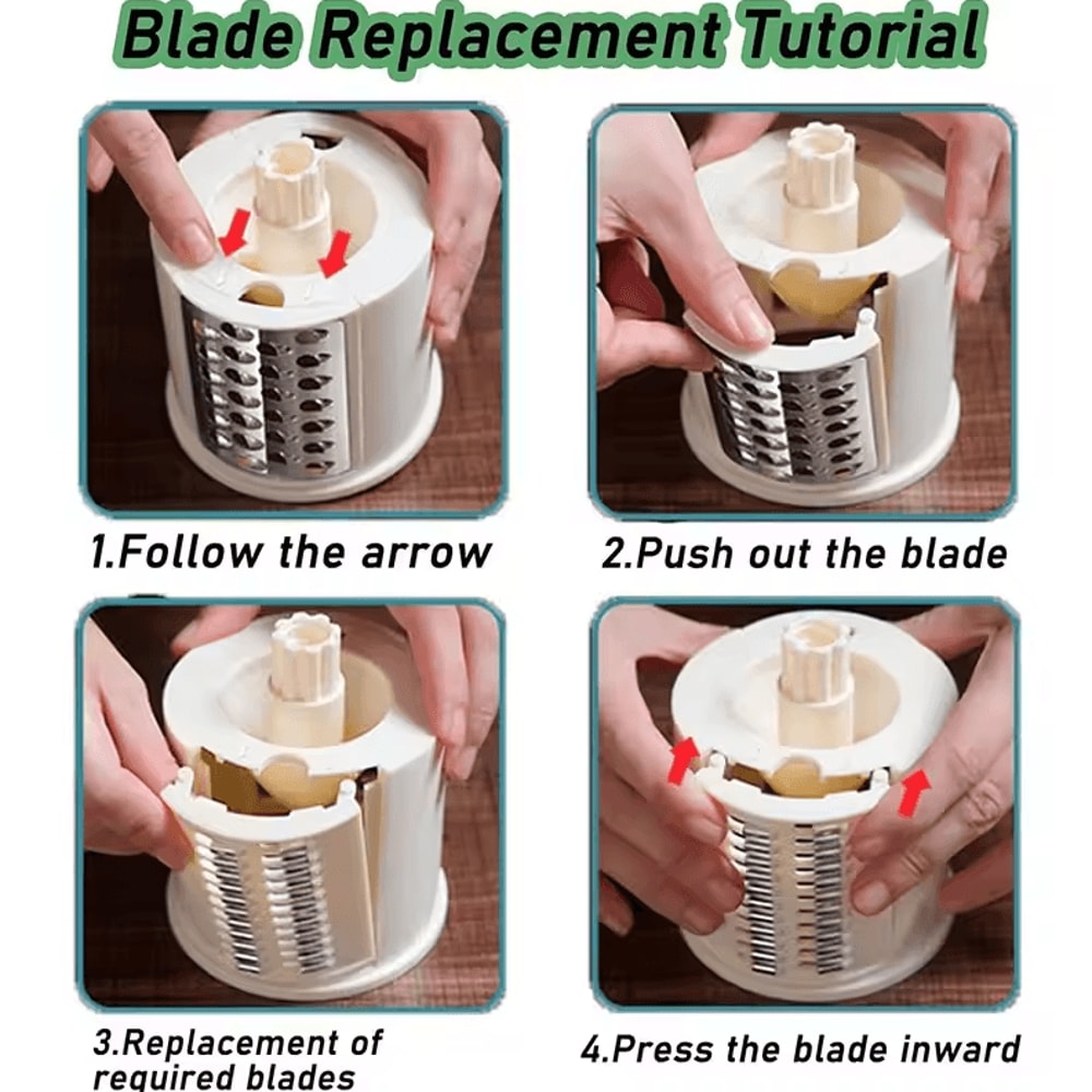 Rotary Cheese Grater Shredder Hand Crank Kitchen Mandolin With 3 Drum Blades 4