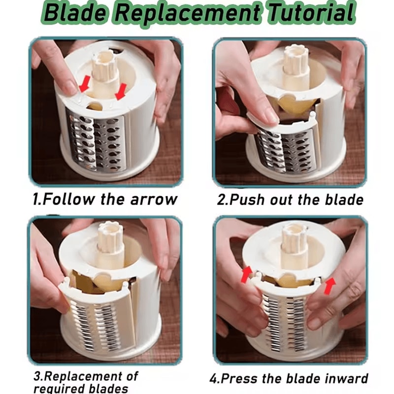 Rotary Cheese Grater Shredder Hand Crank Kitchen Mandolin With 3 Drum Blades 4