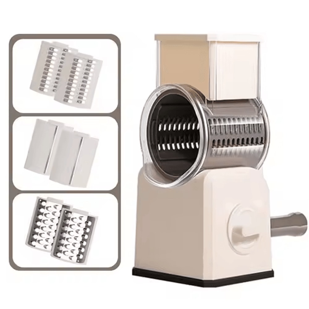 Rotary Cheese Grater Shredder Hand Crank Kitchen Mandolin With 3 Drum Blades 6