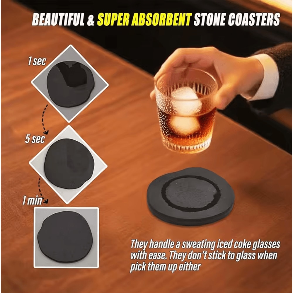 Modern Diatomaceous Earth Coaster Set Absorbent QuickDry Drink Coffee Coasters 2